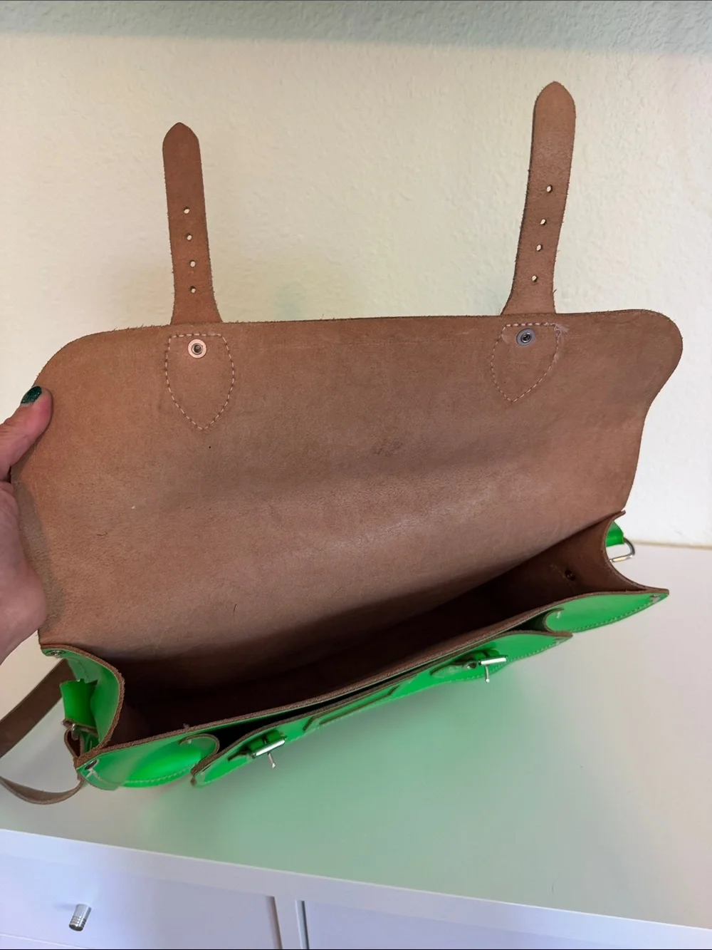 The Cambridge Satchel Company Neon Green Satchel with Brown Strap